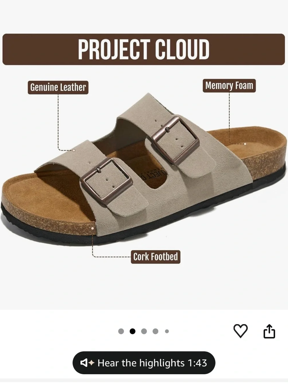 Mens Project Cloud slides in driftwood suede